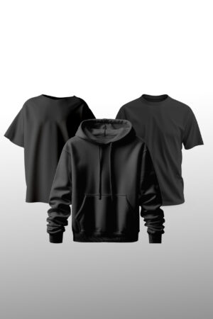 DUuniq Oversized Classic T-Shirt, Plain Round Neck T-Shirt, and Oversized Hooded Sweatshirt Combo